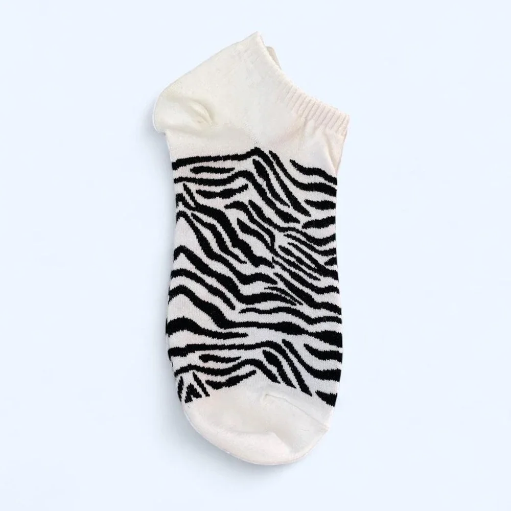 Black and white zebra print ankle socks